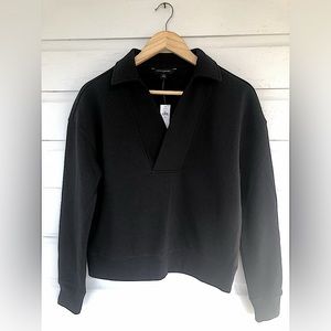 NWT Banana Republic Black V-Neck Collared Sweatshirt Size XS